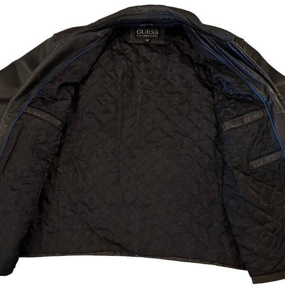GUESS Black Leather Jacket Car Coat Size XL - Picture 4 of 11
